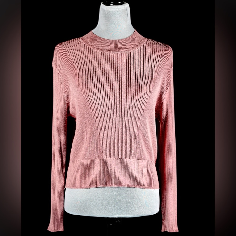 Soho New York & Company Jeans Pink Ribbed Mock Neck Sweater Pullover – Size L - Picture 7 of 14